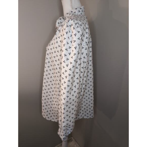 Ann Taylor Loft black and white coquette bow blouse shirt sz Xl - Picture 3 of 8